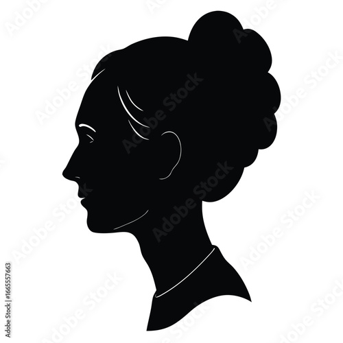 Black silhouette profile of woman with hair bun female