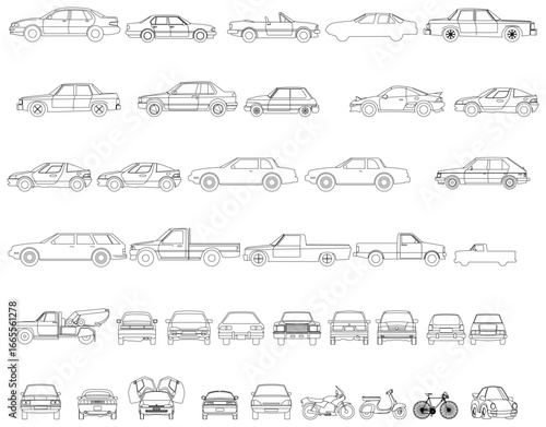 2D Vehicle Drawing Vector – Car, Pickup Truck, Motorcycle for Interior and Architectural Layout