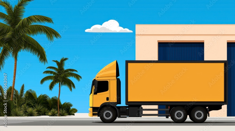 Obraz premium Yellow Delivery Truck Pixel Art Illustration