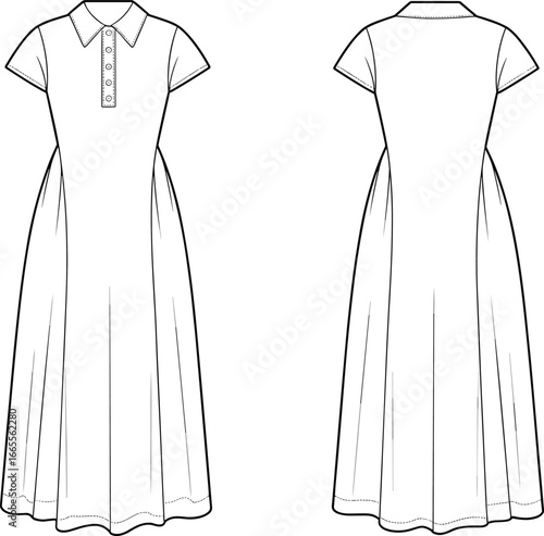 Elegant casual dress with polo collar, front button design, flowy skirt, perfect for spring, summer, comfortable daily wea