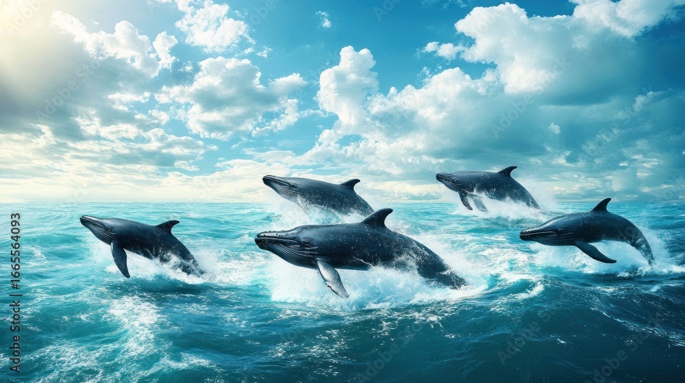 Fototapeta premium Dolphins jumping in the ocean