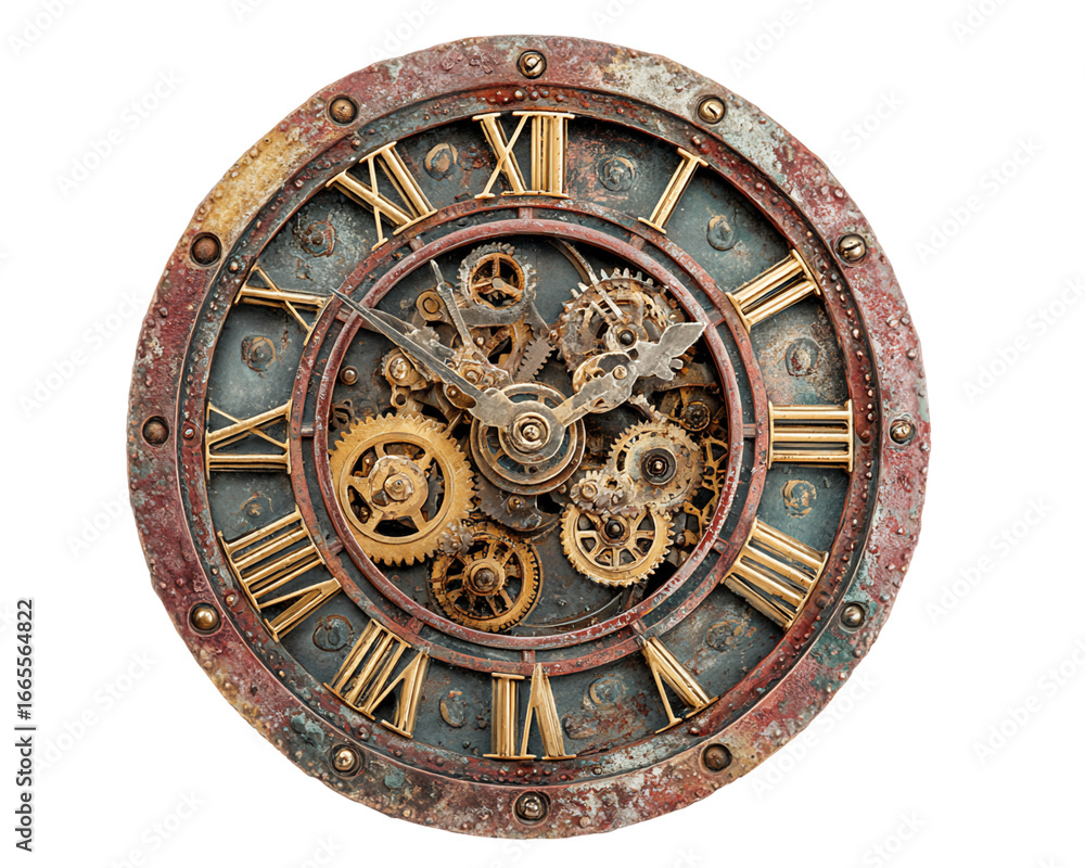 Obraz premium Intricate Antique Clock Face With Exposed Gears On Transparent Background, PNG