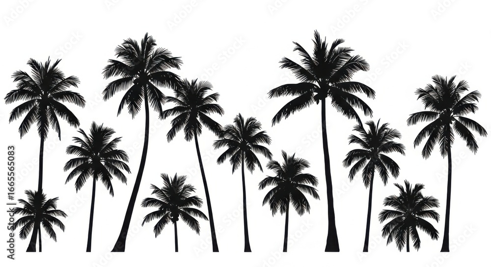 Fototapeta premium Silhouette of Tall Palm Trees Against Bright Sky in Tropical Scene