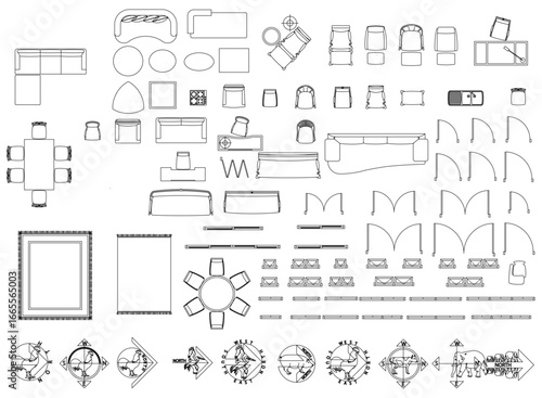 2D Furniture Drawing Vector – Sofa, Armchair, Table, Chair Symbols for Interior and Architectural Layout