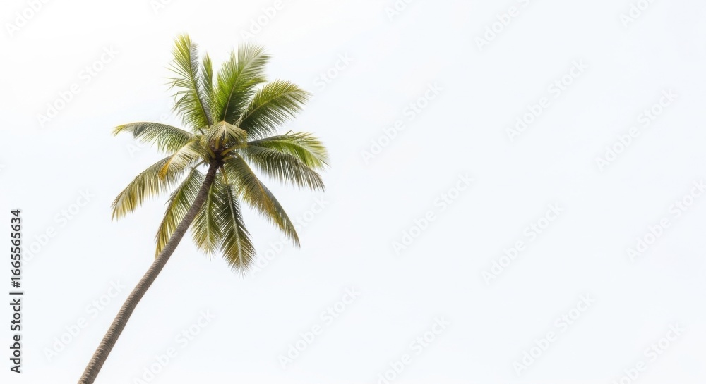 Obraz premium Single Tall Green Palm Tree on Bright Sky Background in Tropical Setting