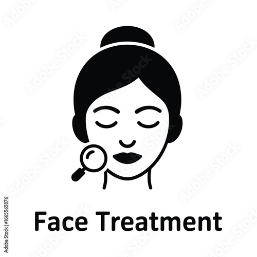 Facial Skincare Treatment Icon with Magnifying Glass for Beauty and Cosmetics