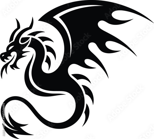 Wallpaper Mural Tribal Dragon Tattoo Vector Silhouette with Wings Torontodigital.ca