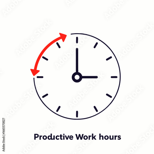 A sleek vector icon featuring a clock and a red arrow, perfectly representing productive work hours, efficiency, and optimal time management strategies.