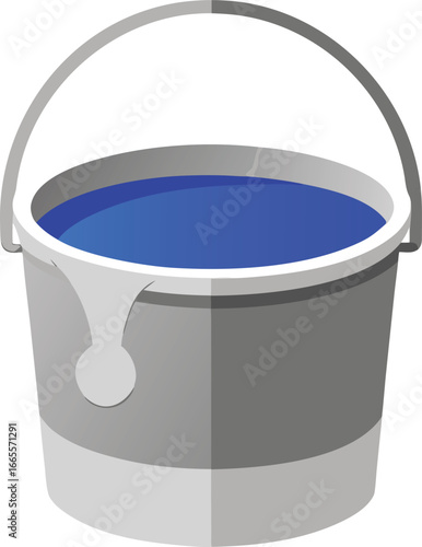 Vector illustration of a silver paint bucket filled with vibrant blue paint