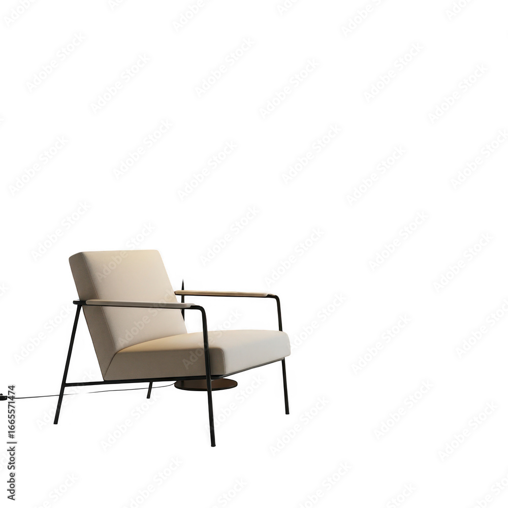 Obraz premium Elegant armchair with light upholstery and dark frame for modern living spaces transparent background
