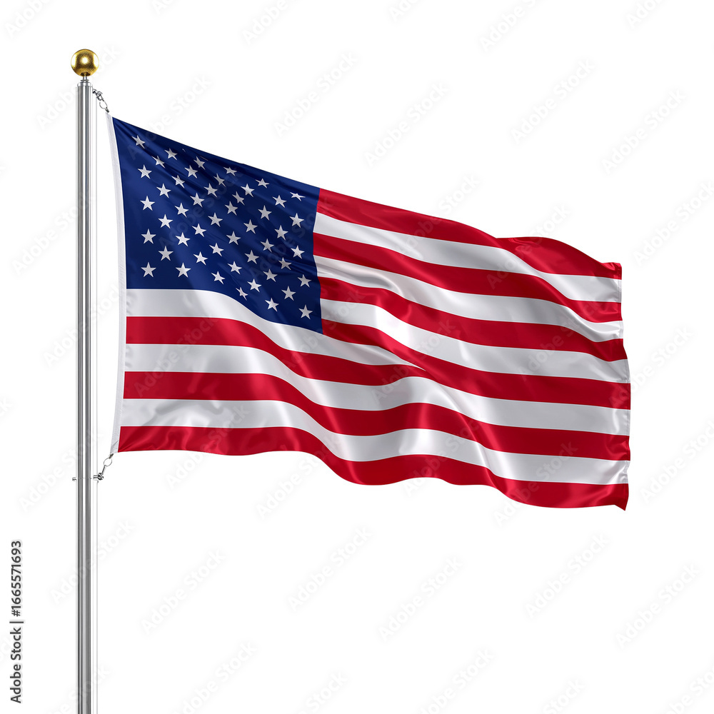 Fototapeta premium United States of America national flag waving in the breeze with isolated background representing