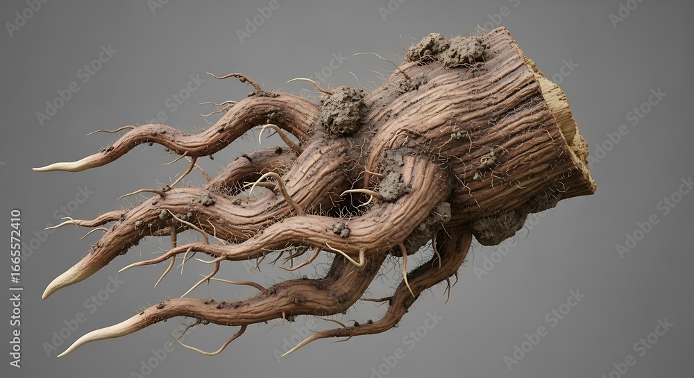 Fototapeta premium Abstract representation of intertwining roots with soil, showcasing earth's natural patterns and raw, organic textures