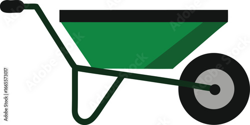 Green and black wheelbarrow vector illustration for construction and gardening tasks