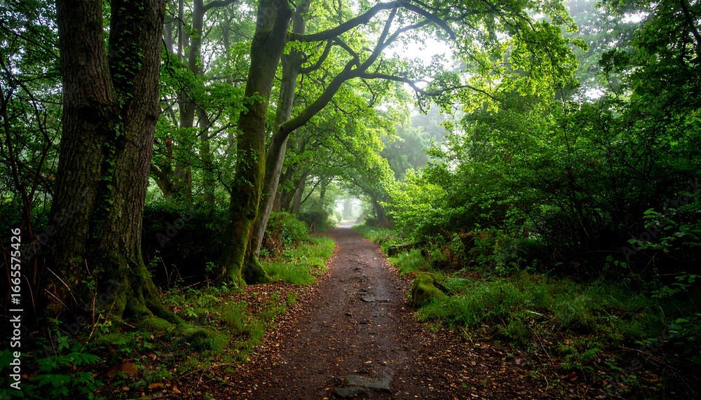 Fototapeta premium Forest Pathway in Sunlight.