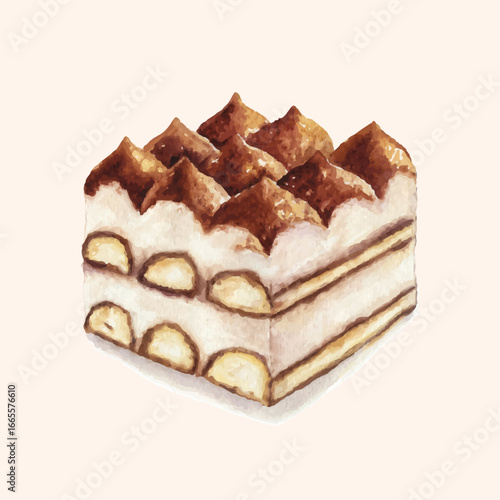 illustration watercolor style painting of desserts tiramisu cake whole vector