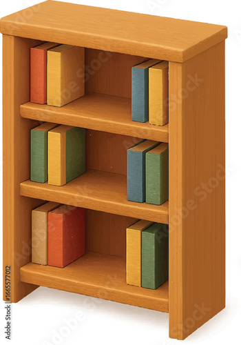 Charming wooden bookshelf filled with colorful vintage books, perfect for cozy home or educational concepts