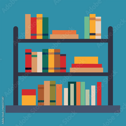 Classic library bookshelf filled with books rendered in a clean illustration style
