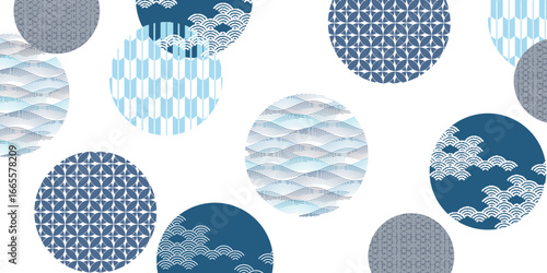 青　和柄　模様　円　背景