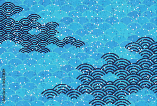 青　和柄　模様　波　背景