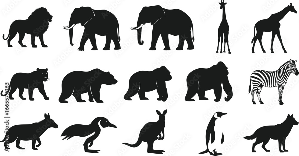 Naklejka premium african wildlife animal silhouettes collection with Generated AI