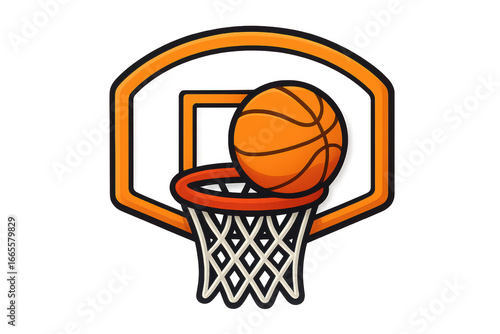 Illustration of basketball hoop with ball isolated on transparent background