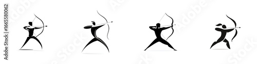 Abstract Silhouette of Archer Set on White Background