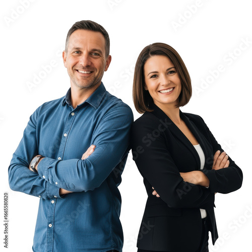 Smiling couple poses together confidently arms crossed professional portrait transparent background