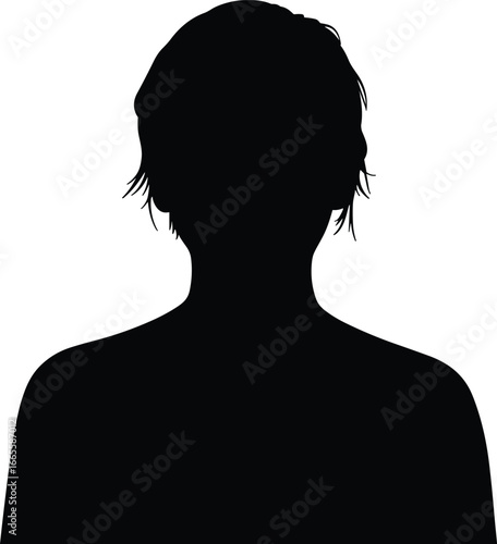 Flat vector illustration of male person silhouette, anonymous figure, head and shoulders view, dark profile, isolated avatar, blank identity