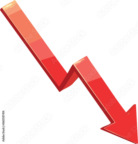 Red downward trending arrow with segmented shading graph