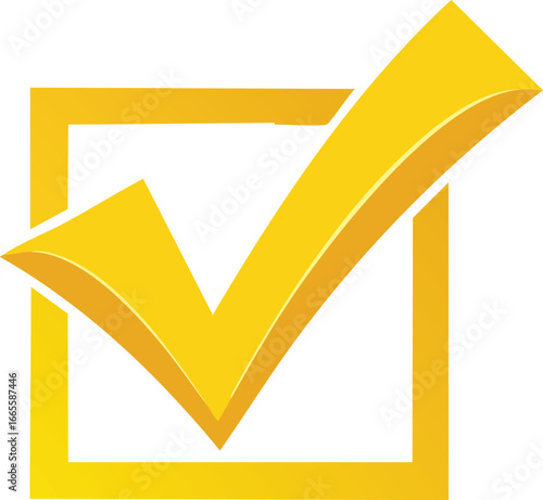 Golden checkmark inside square symbol tick yellow