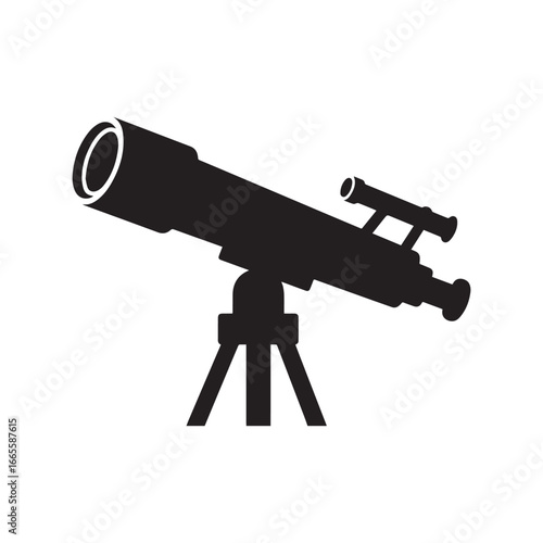 A vector illustration of a silhouette of a telescope with a white background. 