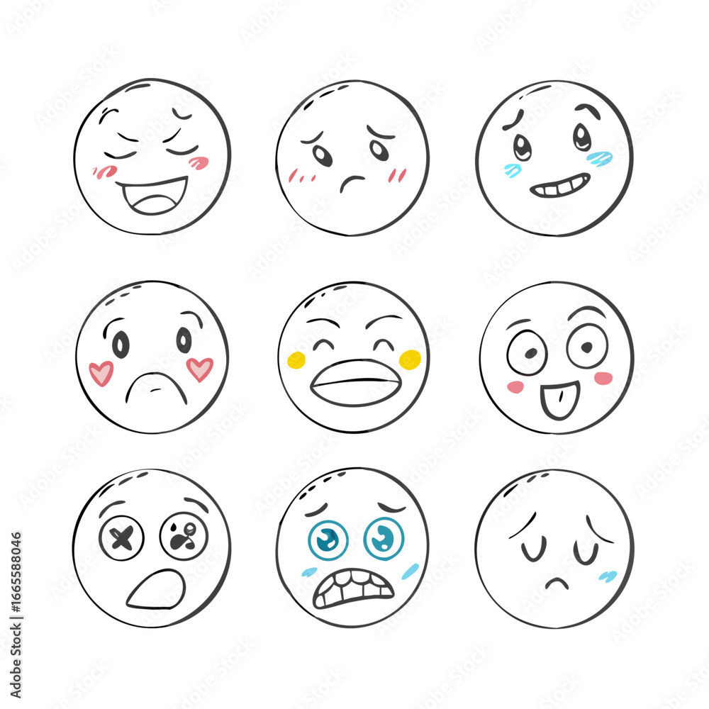 Cute doodle faces with various emotions emoji sketch Cute doodle faces with various emotions emoji sketch