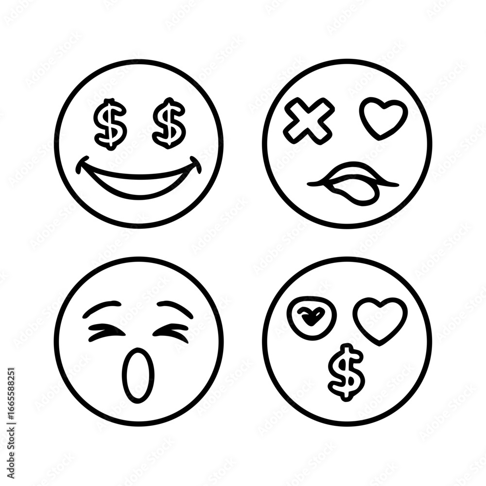 Fototapeta premium Hand drawn expressive emoji faces emotions