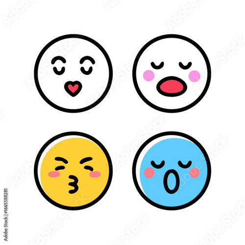Kissing and yawning emoji faces yellow blue