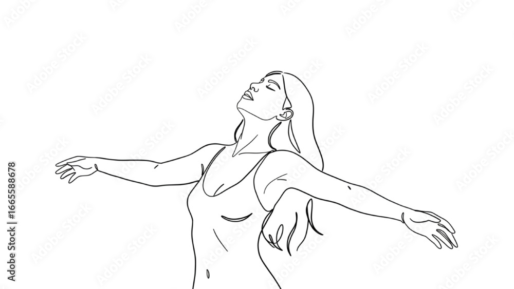 Fototapeta premium line art woman freedom pose continuous drawing elegant abstract modern design