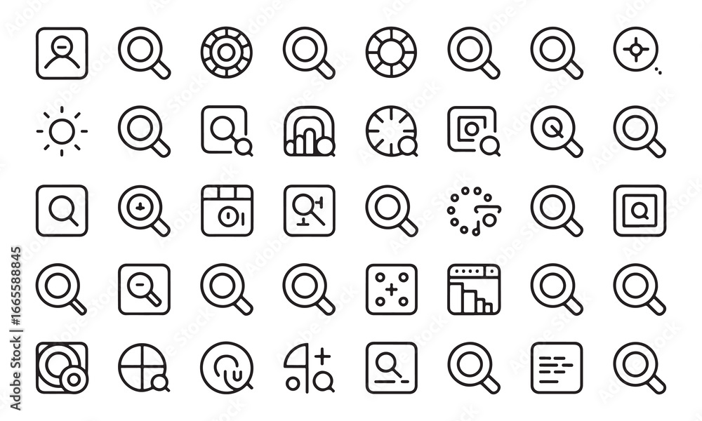 Search Icon Set – 45 Minimal Line Icons for UI/UX, Apps, and Websites