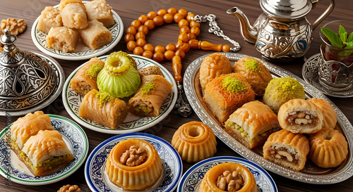 Wallpaper Mural Delicious Middle Eastern sweets and tea create a warm, inviting atmosphere perfect for cultural events, celebrations, and culinary experiences Torontodigital.ca