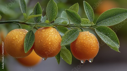 Close-up of a calamondin tree laden with small, bright orange calamondin fruit Glistening citrus fruits ready for picking - photography macro wallpaper branches
