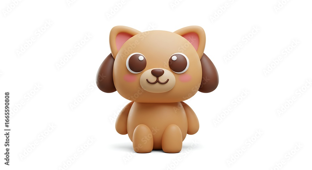 Naklejka premium 3D render of a cute, cartoonish, brown dog-cat hybrid character.