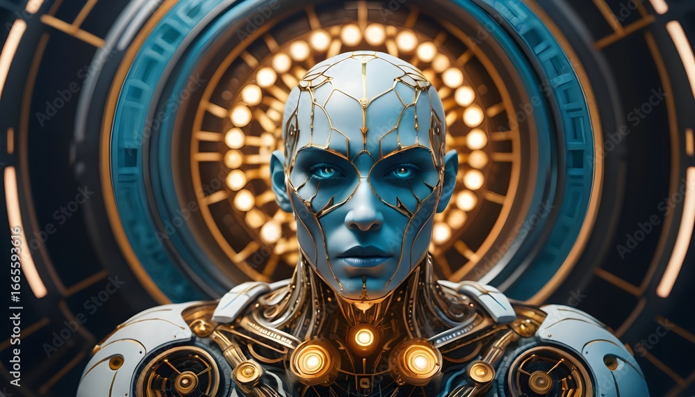 Obraz premium Futuristic Robotic Guardian Portrait.