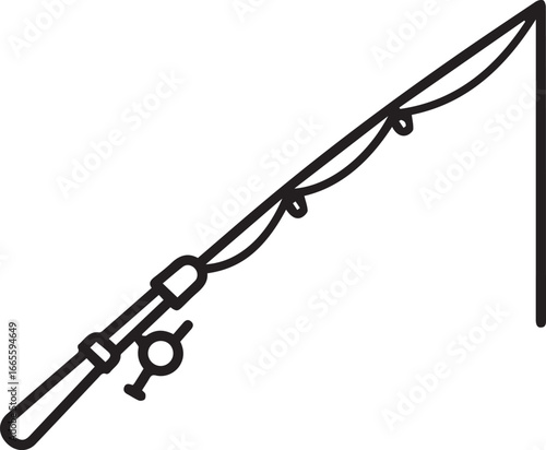 Simple fishing rod outline icon for angling enthusiasts perfect for logos, websites, and print, showing classic fishing gear in a clean, modern design