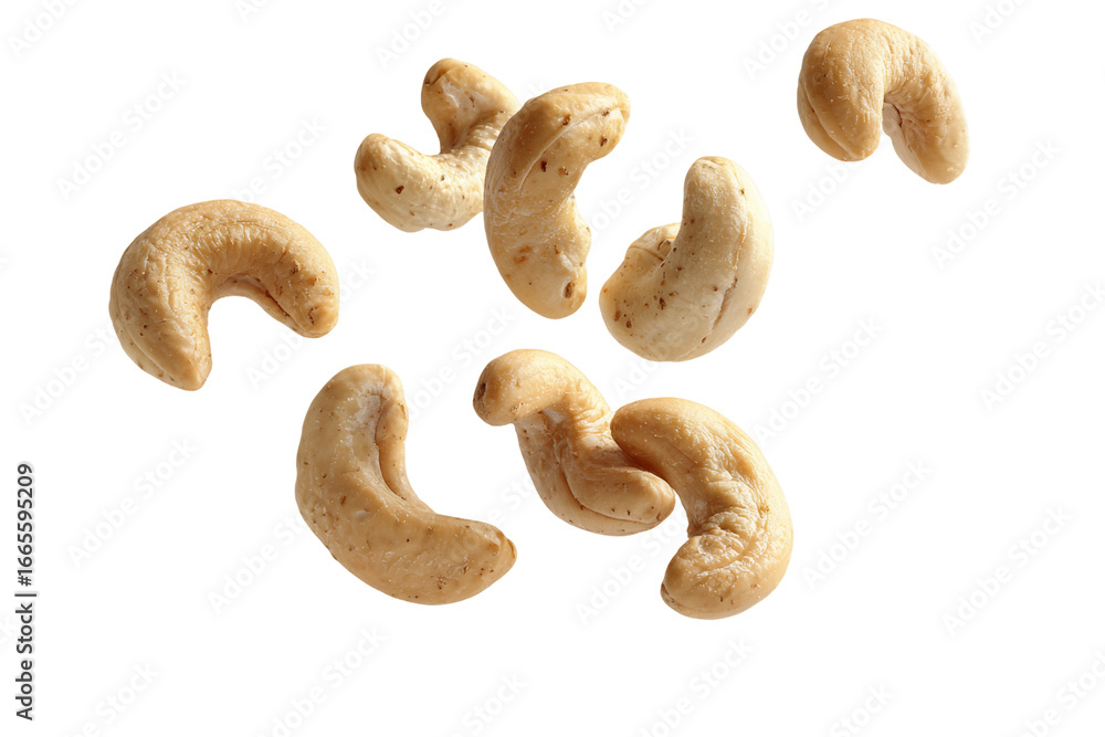 Fototapeta premium Salted Cashew Nuts Falling Against a Transparent Background, PNG