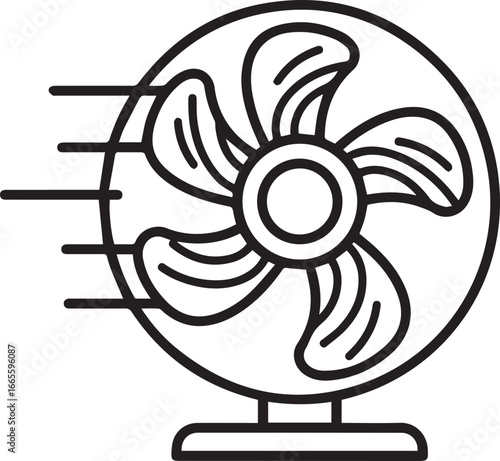Cooling fan blowing air, a simple design for summer heat relief, ideal for product illustrations, climate control, and easy breezy comfort visuals