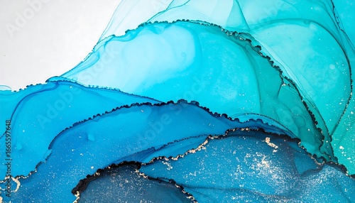A mesmerizing abstract design featuring flowing turquoise and blue hues with intricate details and shimmering gold accents.