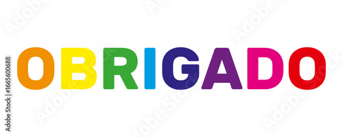 obrigado - portuguese language thank you phrase, colorful letters on white background, social media post, presentation slide vector template