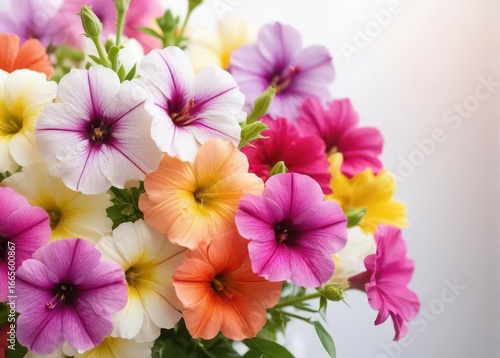 Colorful petunia flowers with soft petals and delicate center
