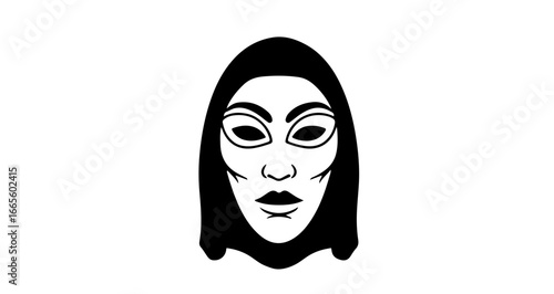Halloween vector illustration of hooded figure mysterious woman face silhouette gothic style drawing design concept art vector