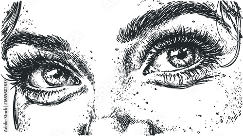 Close-up sketch of expressive woman's eyes with detailed shading and linework