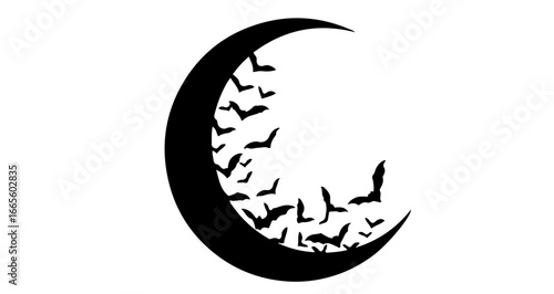 Halloween crescent moon with bats silhouette vector illustration halloween night spooky october themed graphic design art image vector