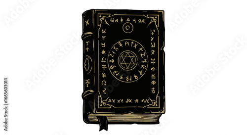 Halloween grimoire spellbook magic book of shadows witchcraft occult esoteric knowledge ritual tome ancient text mystic lore vector